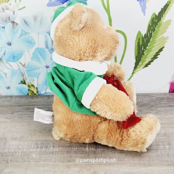 Gund Godiva Christmas Teddy Bear Plush 11" Elf Outfit Green Red 2014 Advertising - Picture 5 of 9
